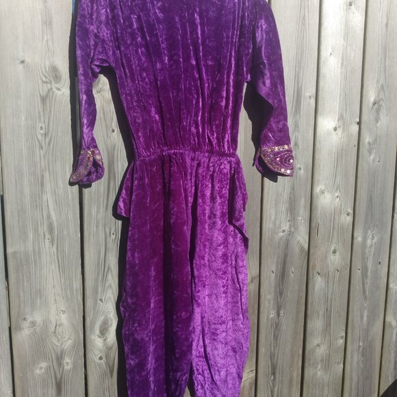 Vintage Children's Jumpsuit Crushed Velour Purple Bohemian Dance Costume AS IS - Picture 9 of 12